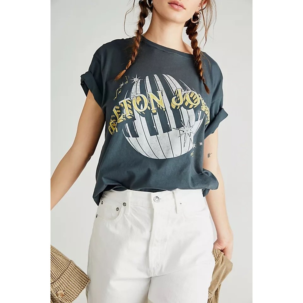 Free People Daydreamer Elton John 1980 World Tour Band Tee XS